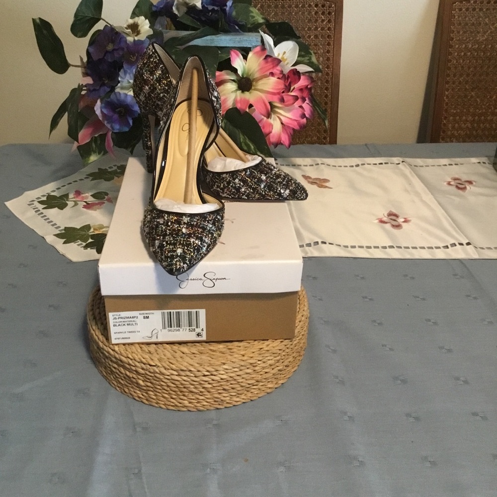 Jessica Simpson Black Multi Tweed D'Orsay Pointed Toe Pumps - Picture 4 of 13